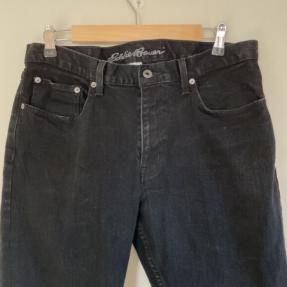 Eddie Bauer Straight Leg Specially Dyed Jeans Men’s 34x32 Black Denim Stretch - Picture 2 of 11